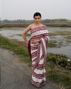 Maroon Floral Pattern Block Printed Saree