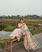 Daschund Dog Motif Block Printed Saree