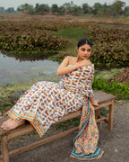 Daschund Dog Motif Block Printed Saree