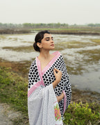 Polka Dots with Pink Flower Block Printed Saree
