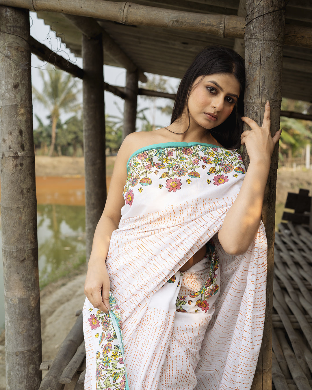 Flower Garden Block Printed Saree
