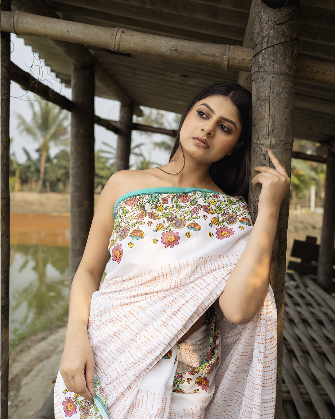 Flower Garden Block Printed Saree