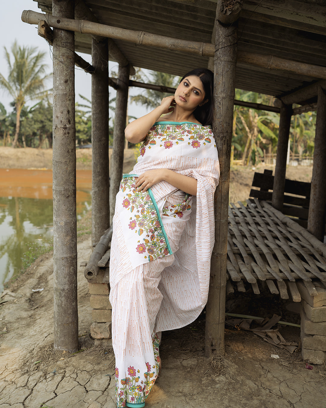 Flower Garden Block Printed Saree