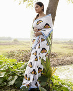 Flower Girl Block Printed Saree - Blue Border