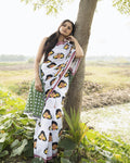 Flower Girl Block Printed Saree - Maroon Border