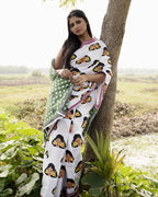 Flower Girl Block Printed Saree - Maroon Border