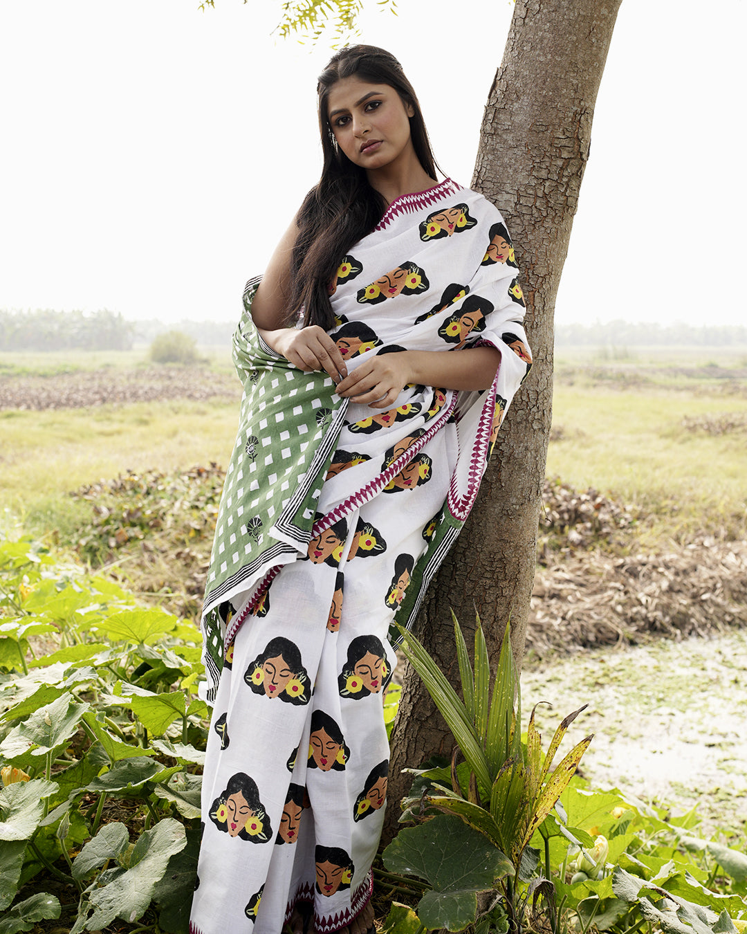 Flower Girl Block Printed Saree - Maroon Border