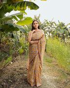 Floral Kalamkari Block Printed Saree (Mustard)