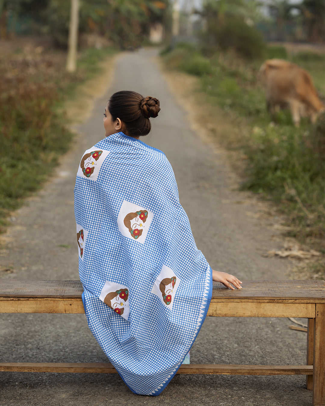 Girl in Khirki Checks Block Printed Saree