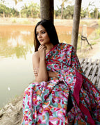 Abstract Pattern Multicolour Block Printed Saree