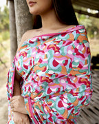 Abstract Pattern Multicolour Block Printed Saree