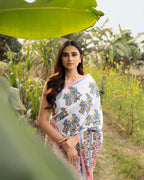 Birds and Flower Block Printed Saree