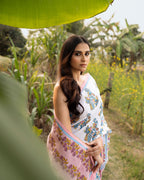 Birds and Flower Block Printed Saree