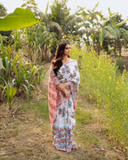 Birds and Flower Block Printed Saree