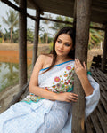 Drops and Flower Block Printed Saree