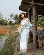 Drops and Flower Block Printed Saree