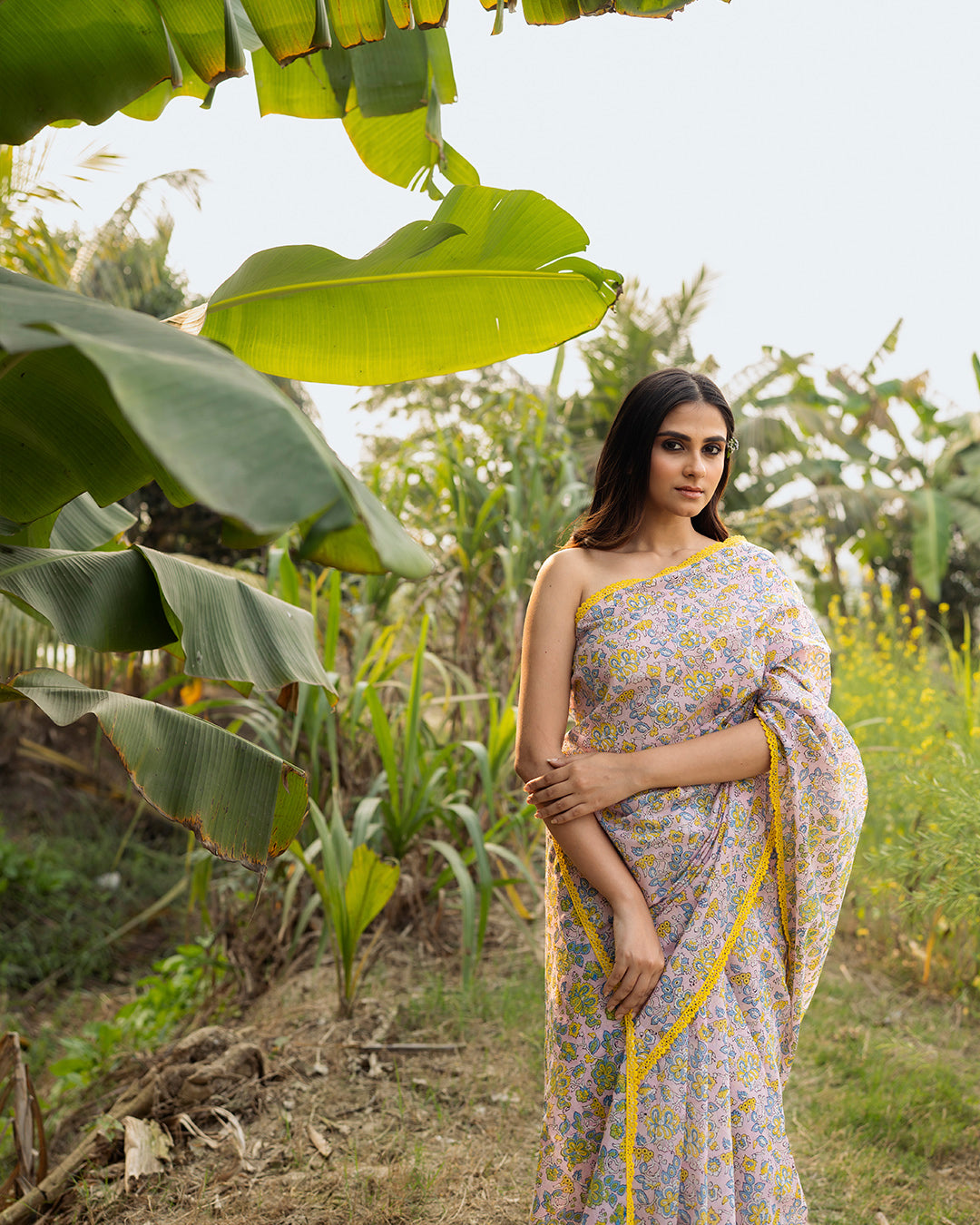 Floral Kalamkari Block Printed Saree (Pink)