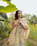 Floral Kalamkari Block Printed Saree (Pink)