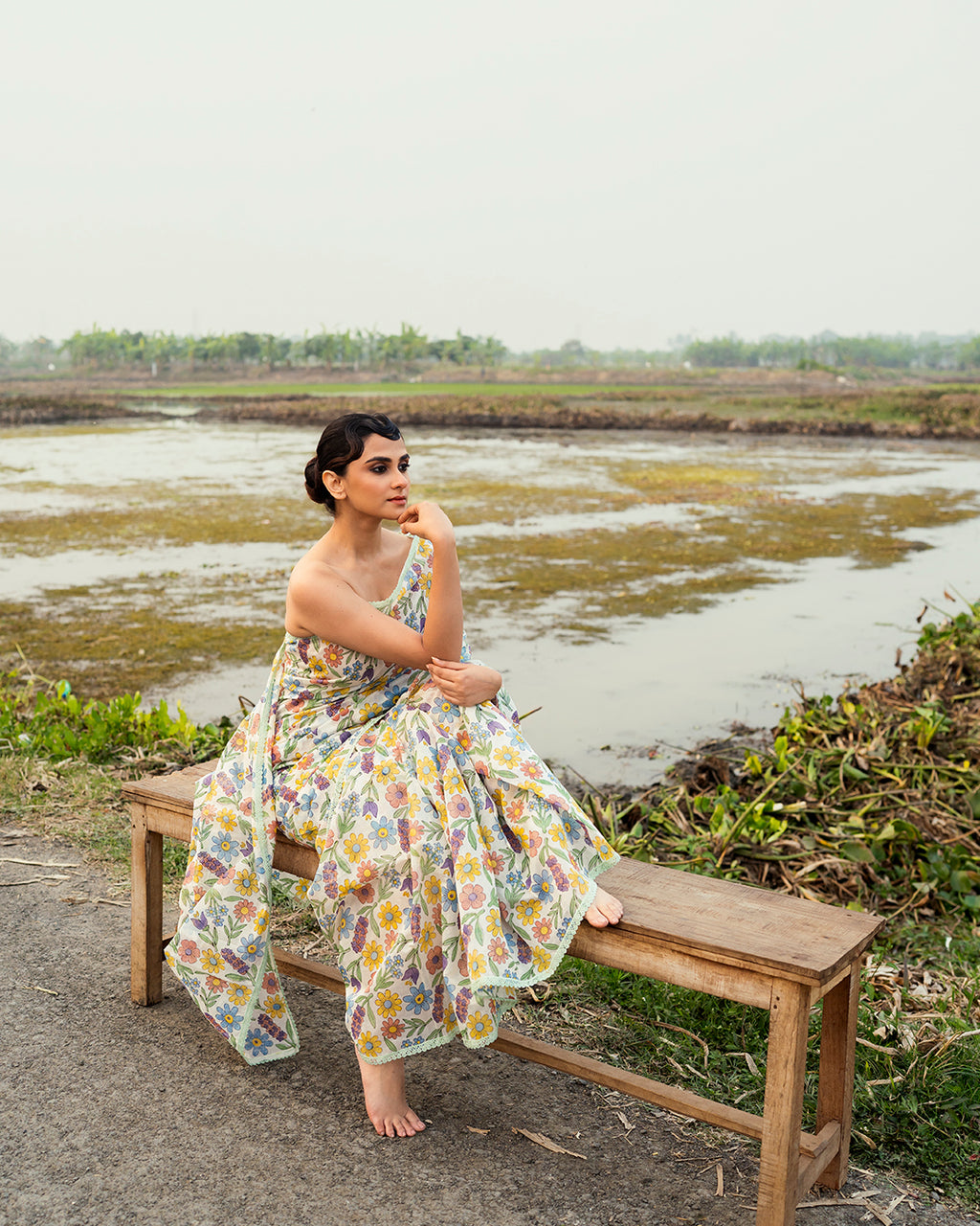 Summer Pastel Flower Block Printed Saree (Multicolour)