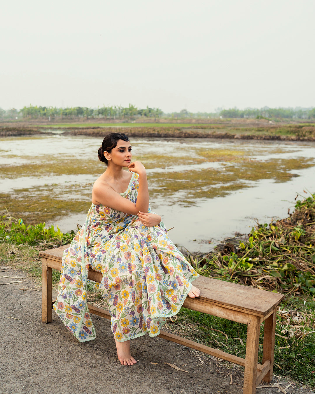 Summer Pastel Flower Block Printed Saree (Multicolour)