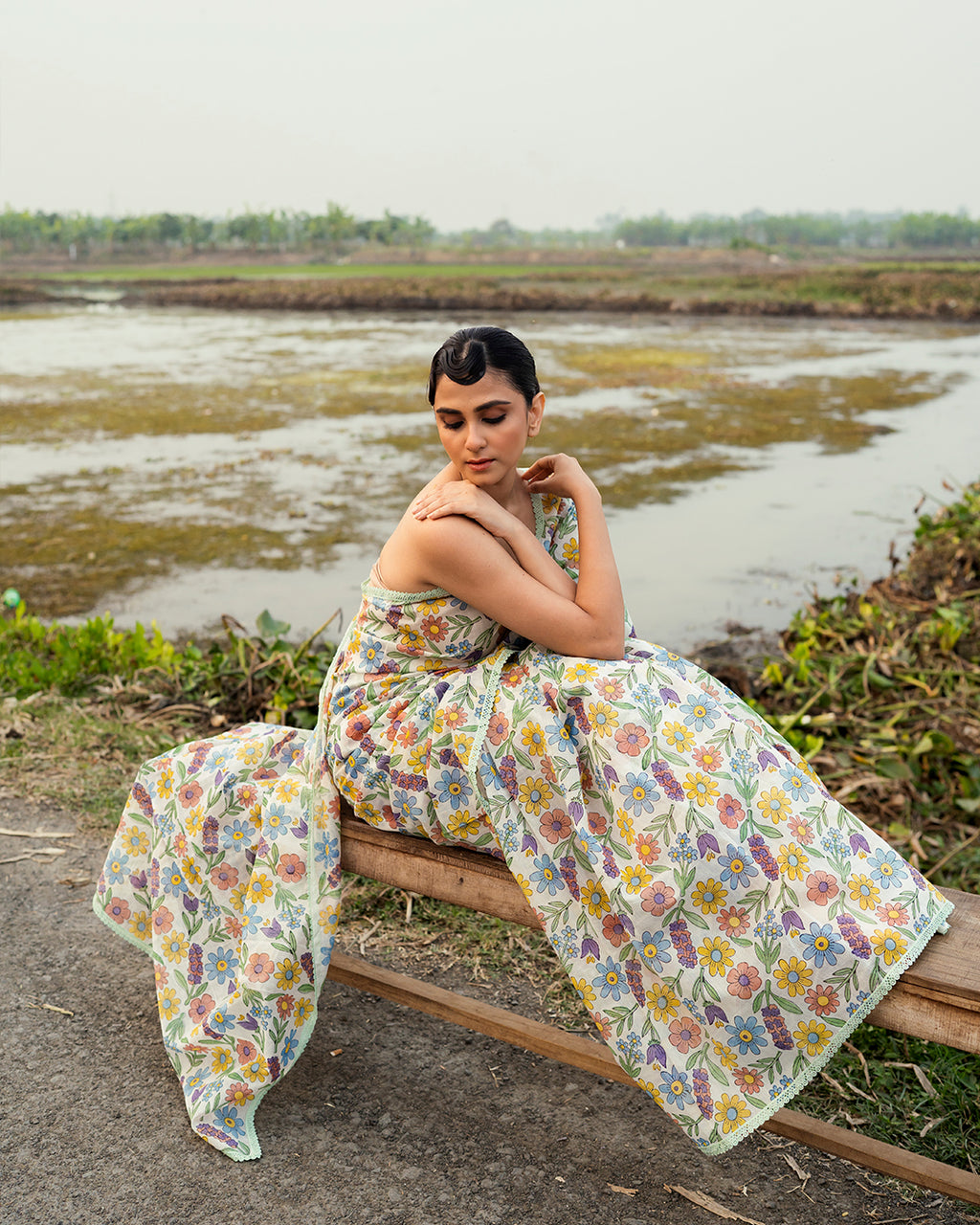Summer Pastel Flower Block Printed Saree (Multicolour)