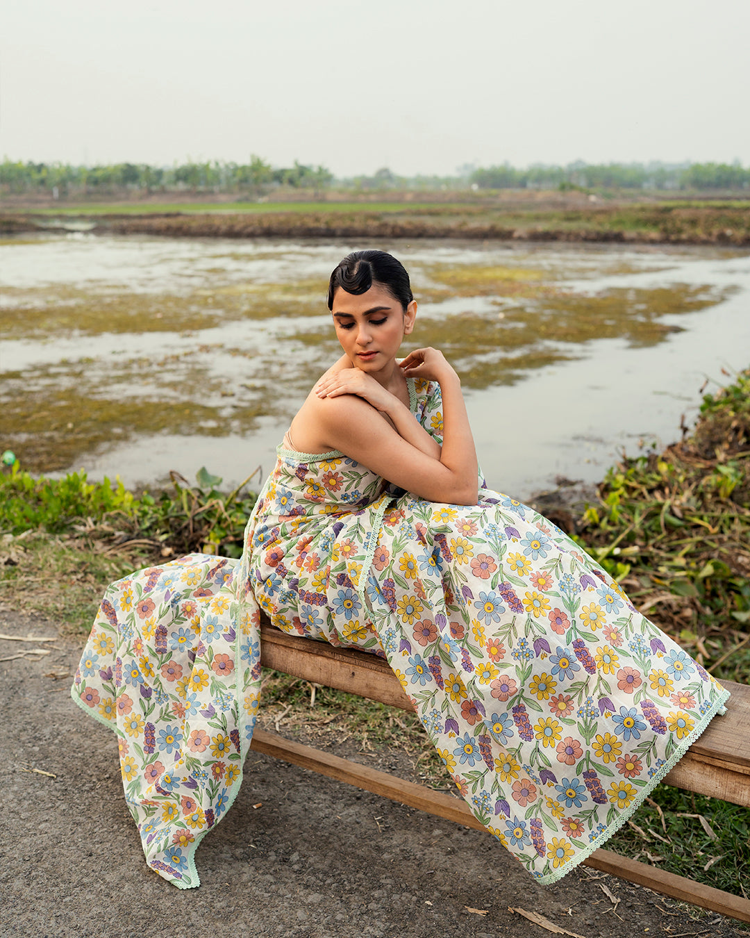 Summer Pastel Flower Block Printed Saree (Multicolour)