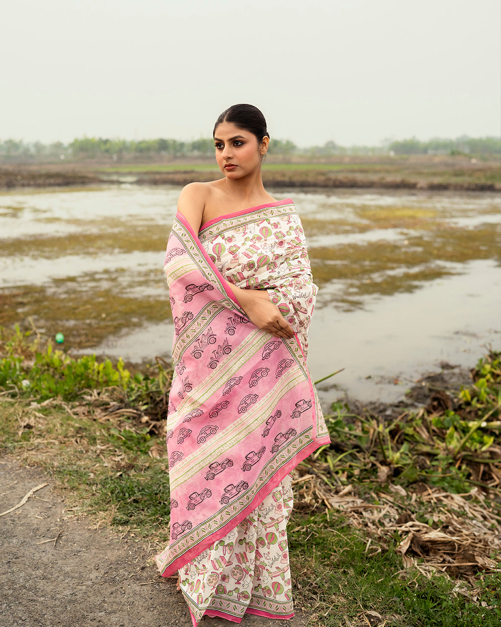 Wanderlust Motif Block Printed Saree