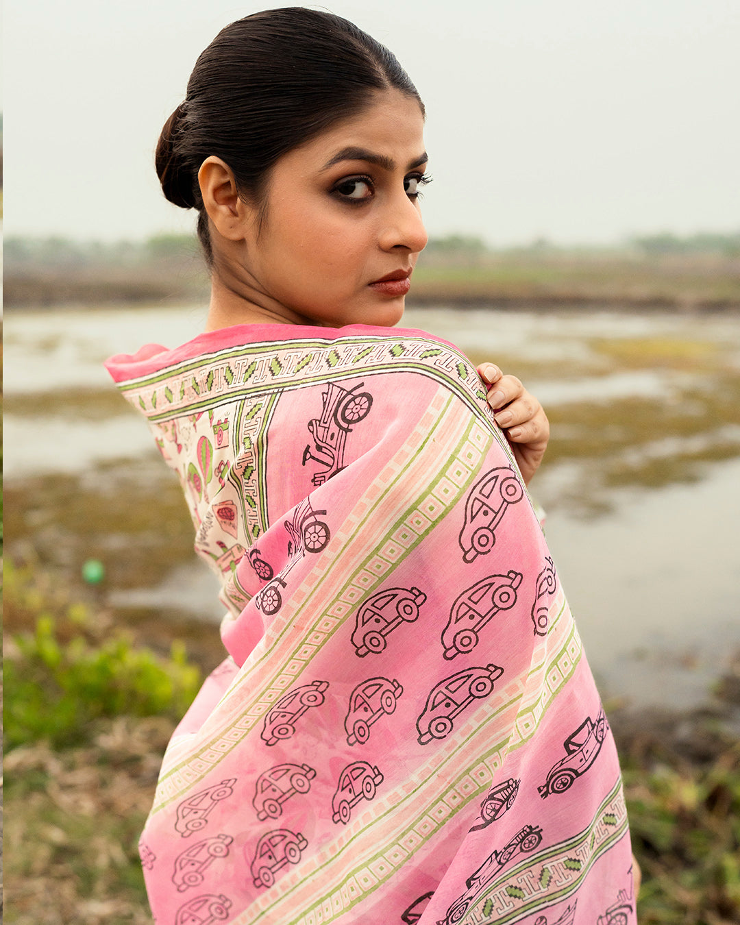 Wanderlust Motif Block Printed Saree