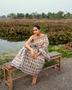 Owl Block Printed Saree (Pink)