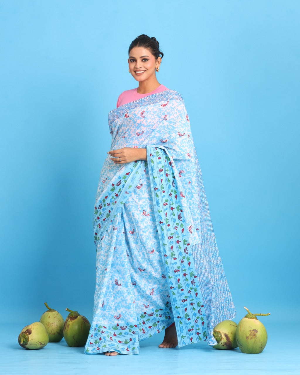 Aasmaani Block Printed Saree