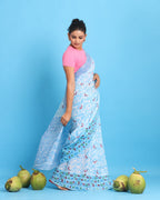 Aasmaani Block Printed Saree