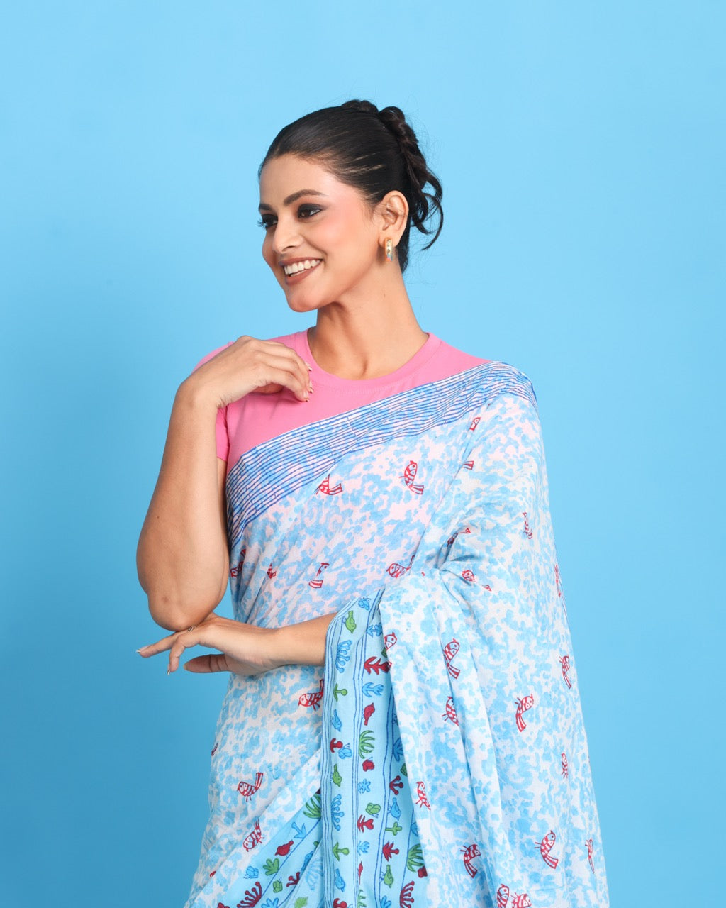 Aasmaani Block Printed Saree