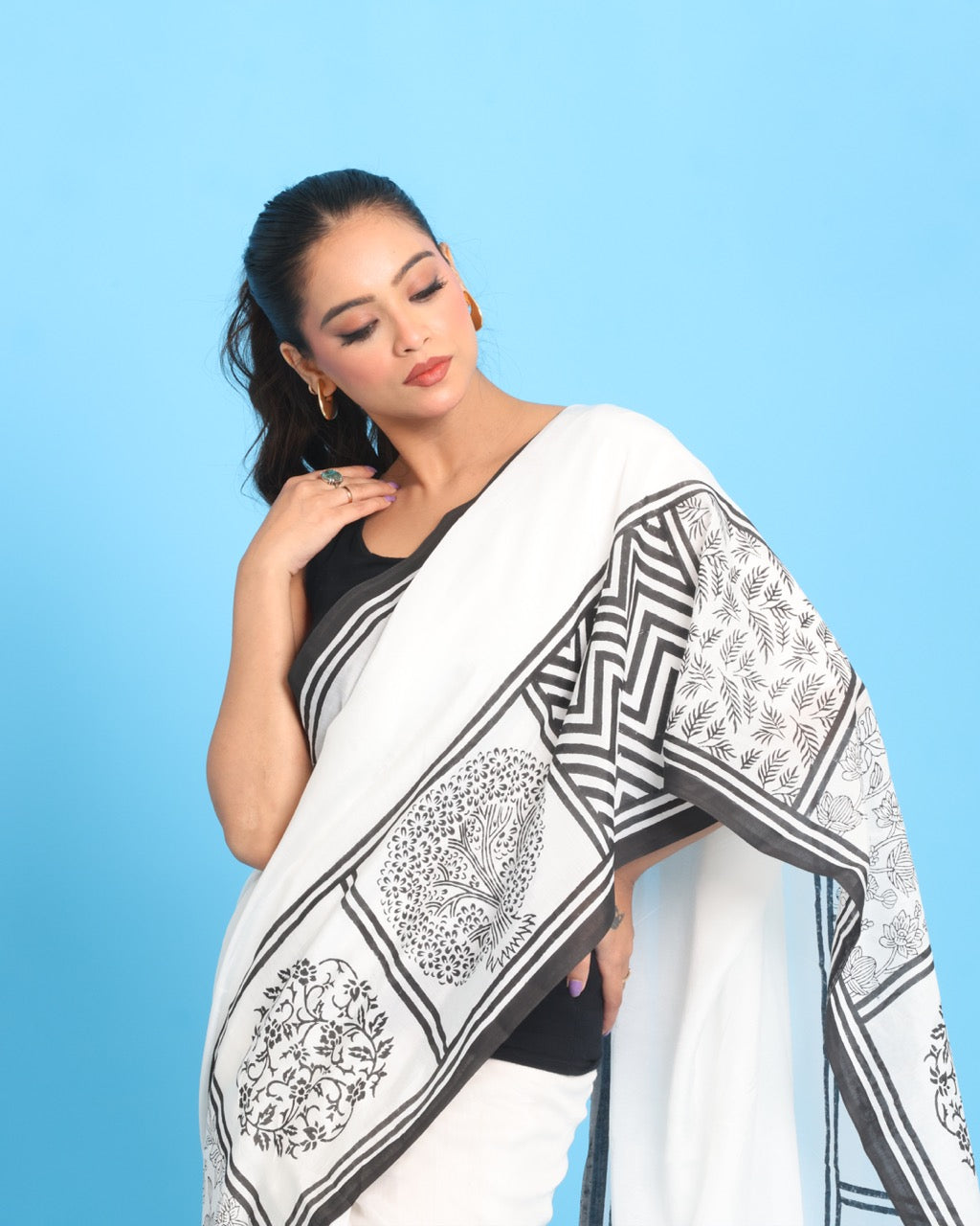 Shwet Shyam Block Printed Saree