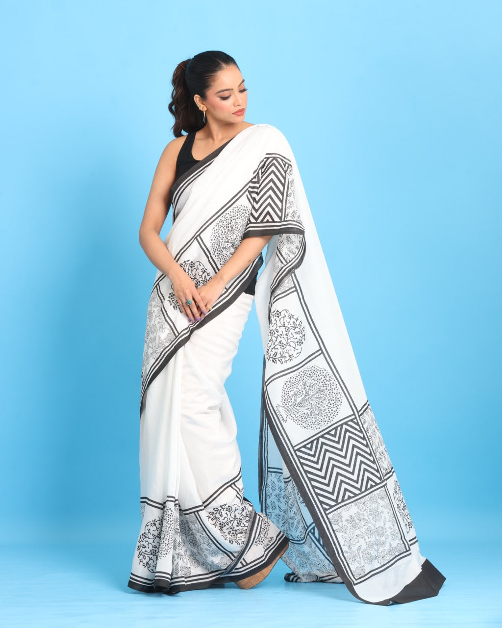 Shwet Shyam Block Printed Saree