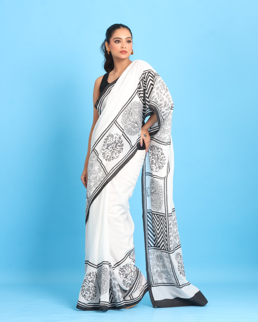Shwet Shyam Block Printed Saree