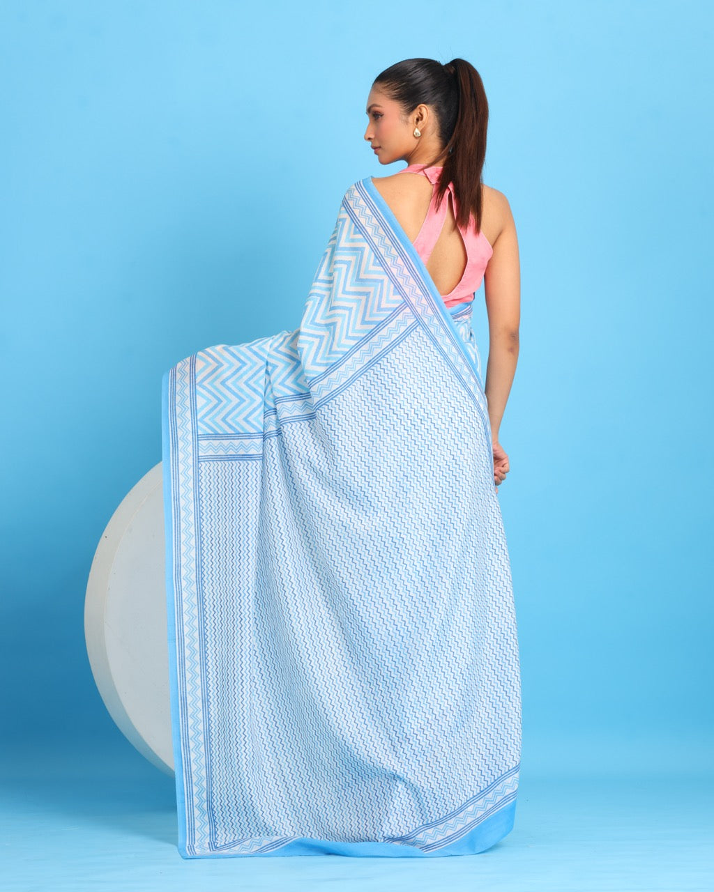 Megh leher Block Printed Saree