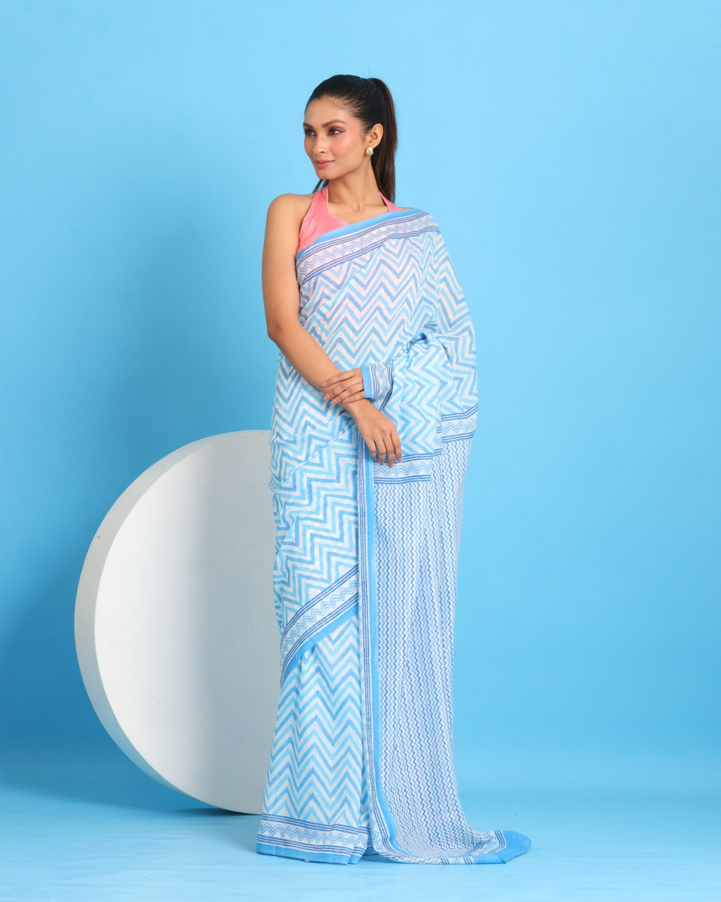 Megh leher Block Printed Saree