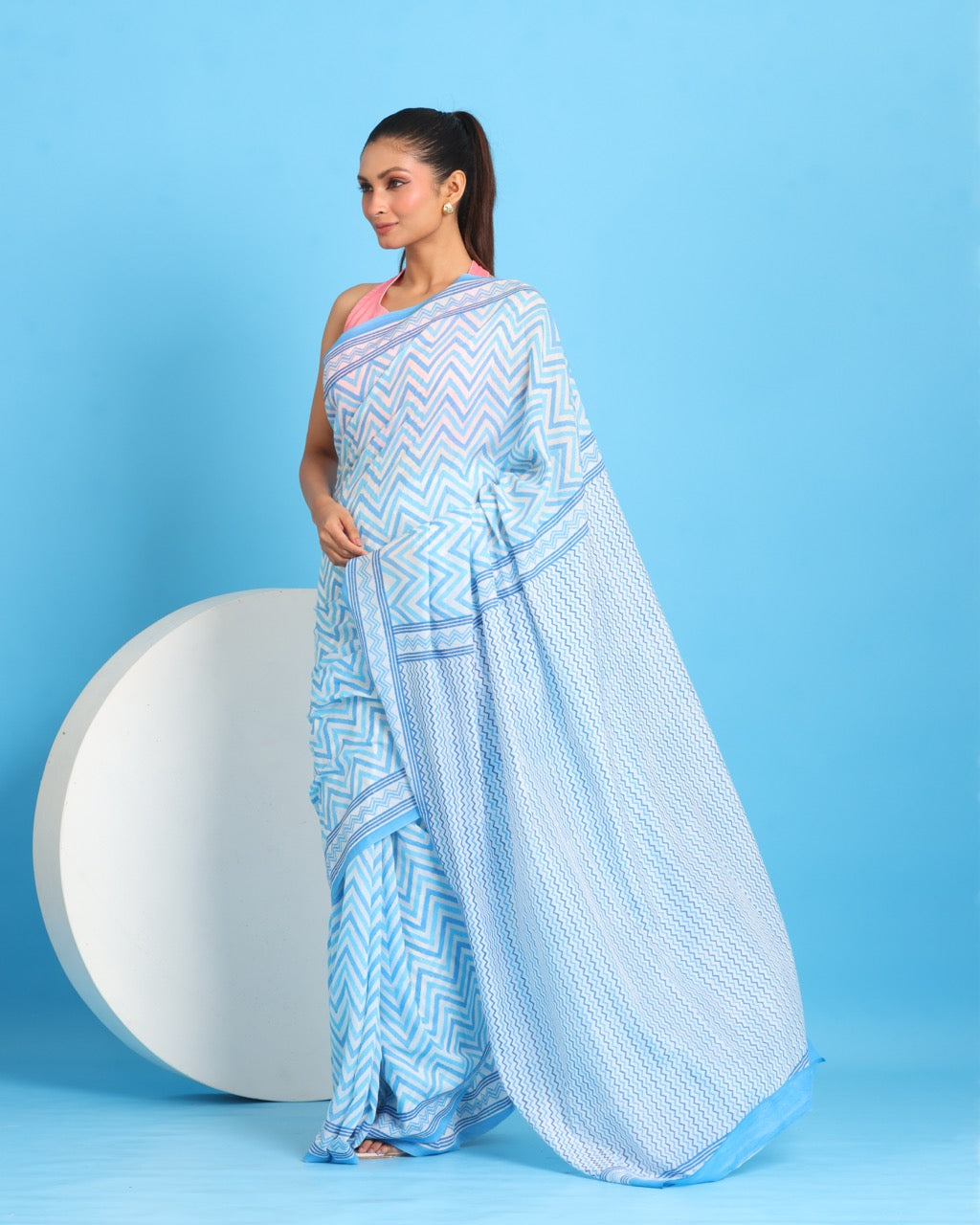 Megh leher Block Printed Saree
