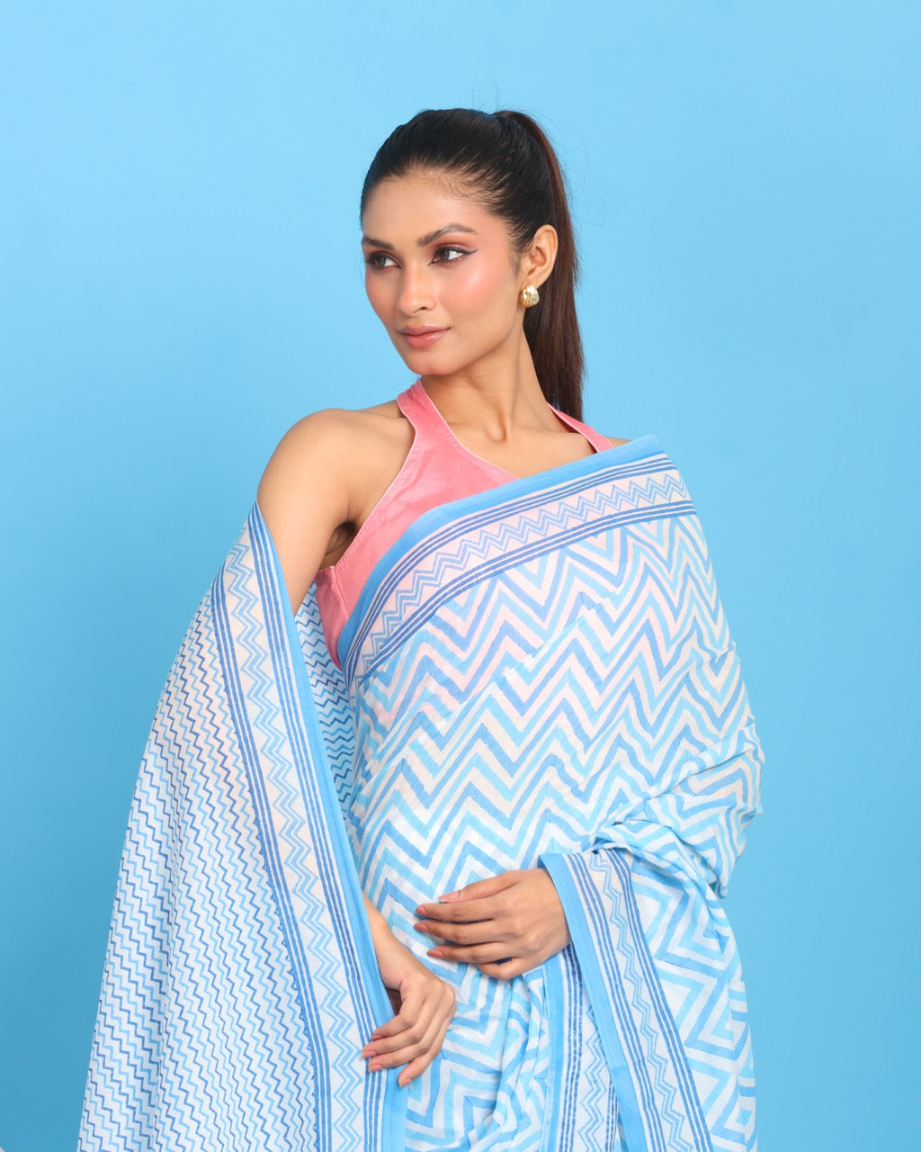 Megh leher Block Printed Saree