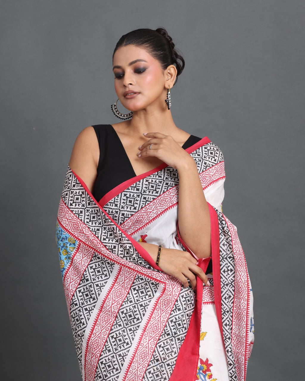 Phoolkari Block Printed Saree