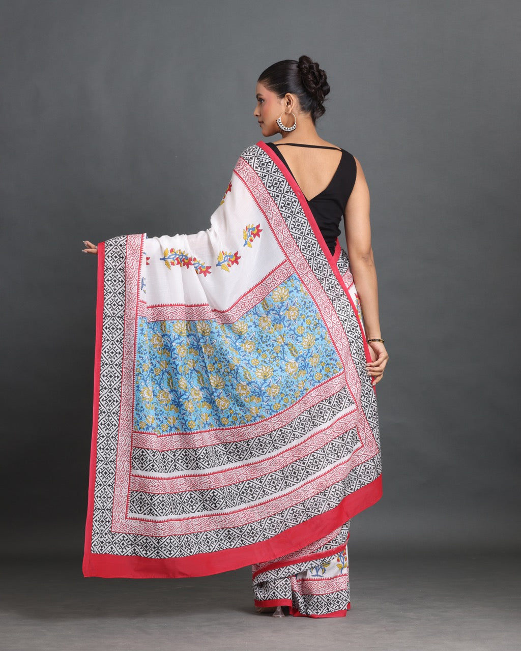 Phoolkari Block Printed Saree