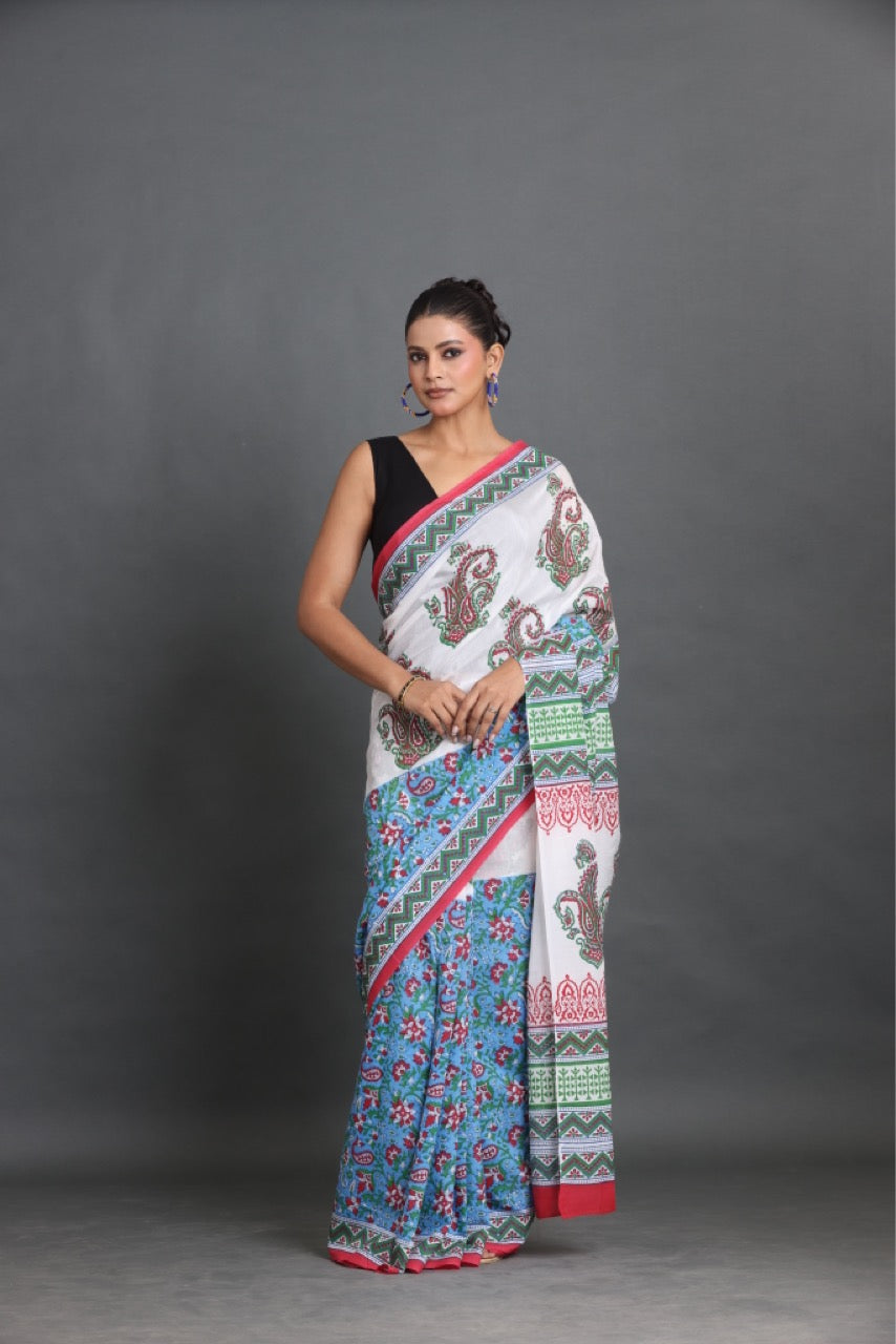 Neel Gulzar Block Printed Saree