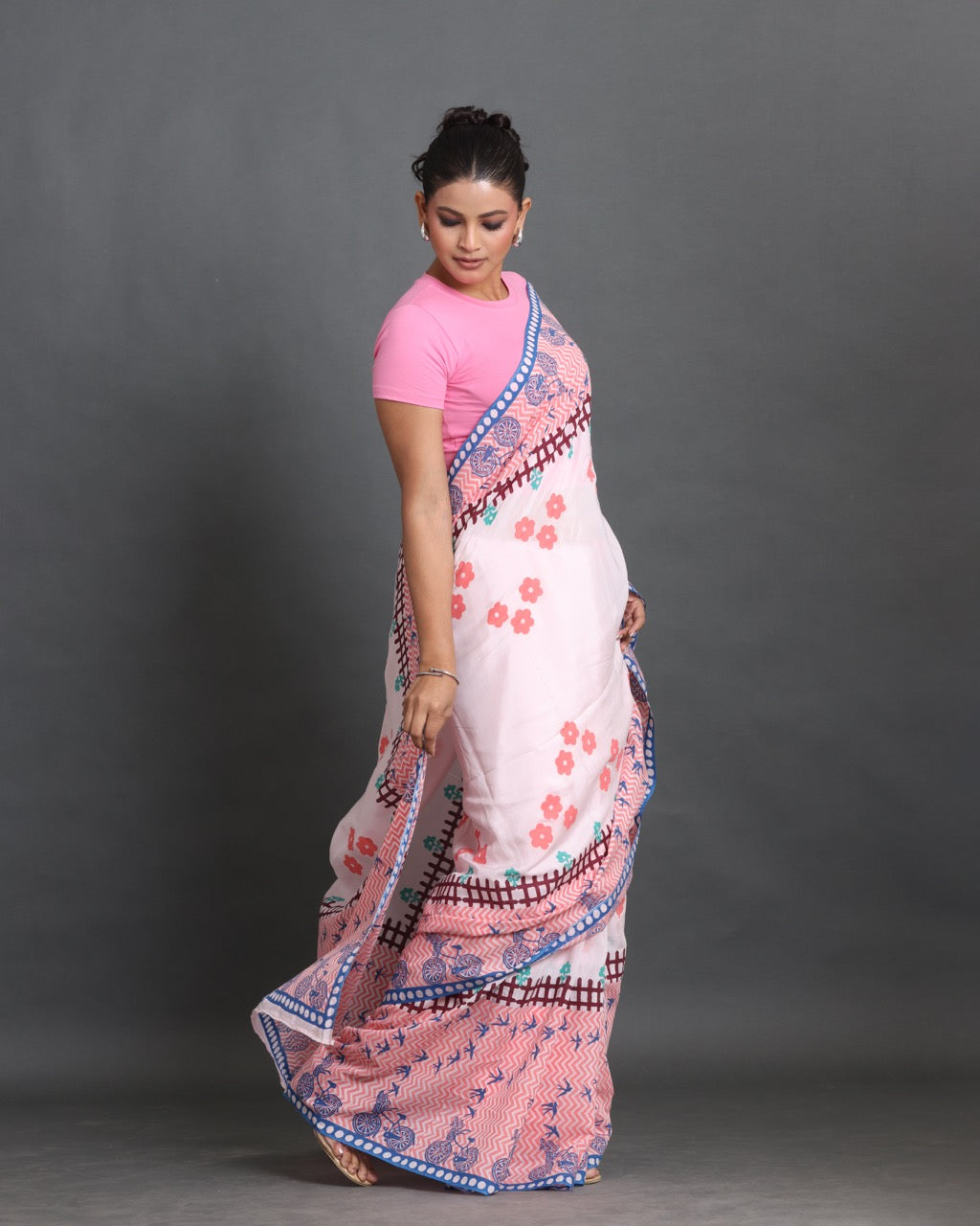Gulabi Safar Block Printed Saree