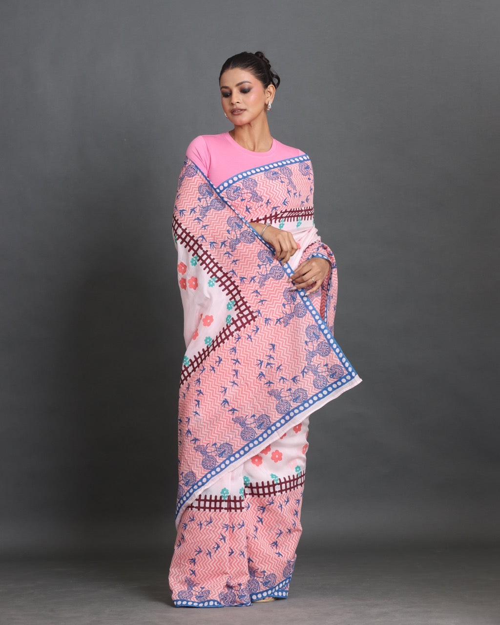 Gulabi Safar Block Printed Saree