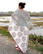 Stripes with Floral Jal Block Printed Saree (Black & Maroon)