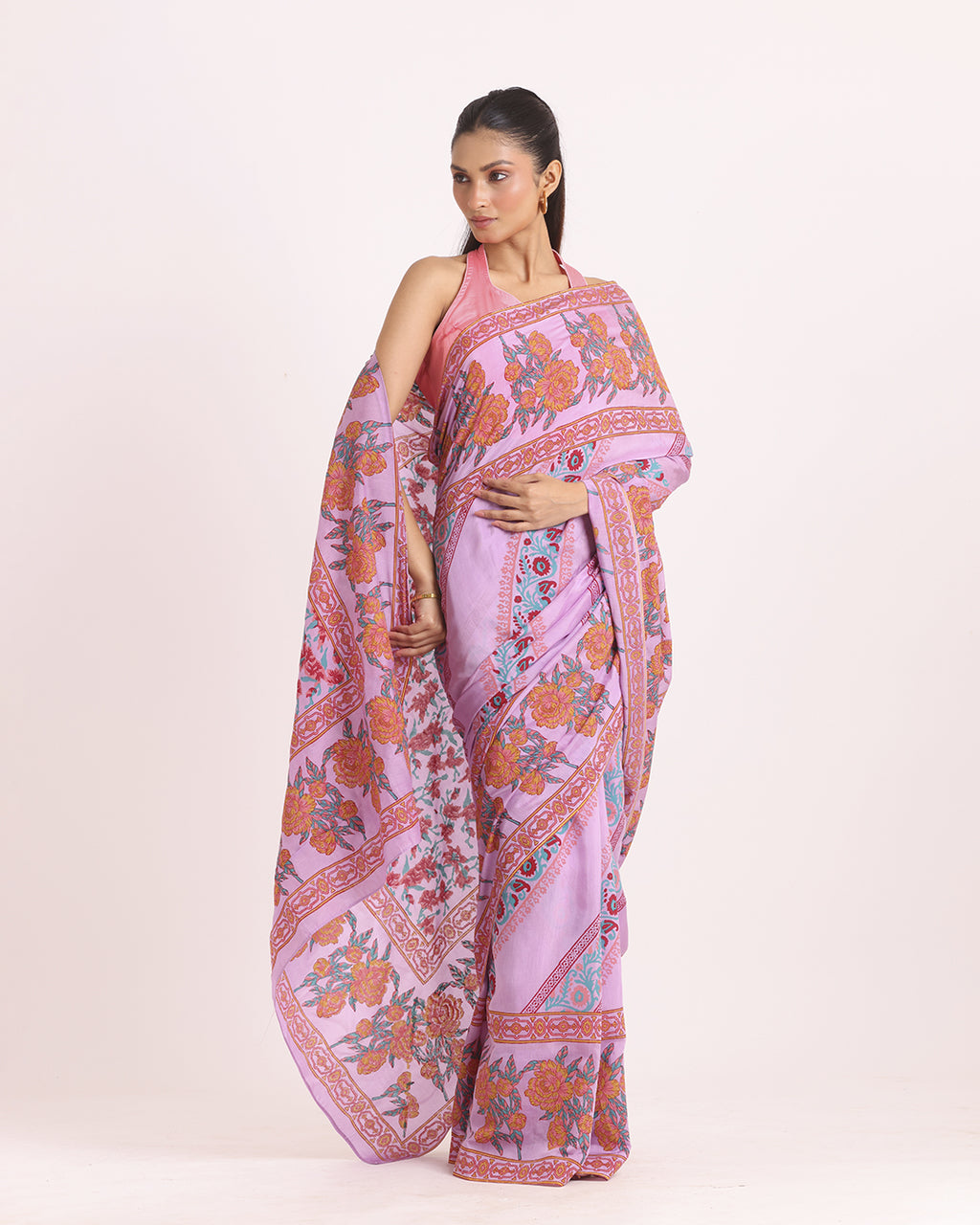 Gulabi Noor Block Printed Saree
