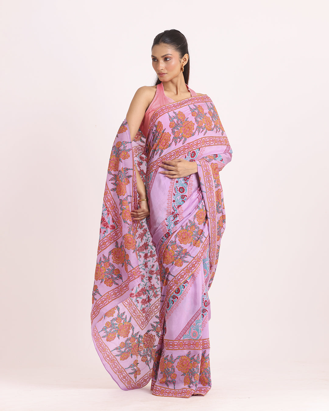 Gulabi Noor Block Printed Saree