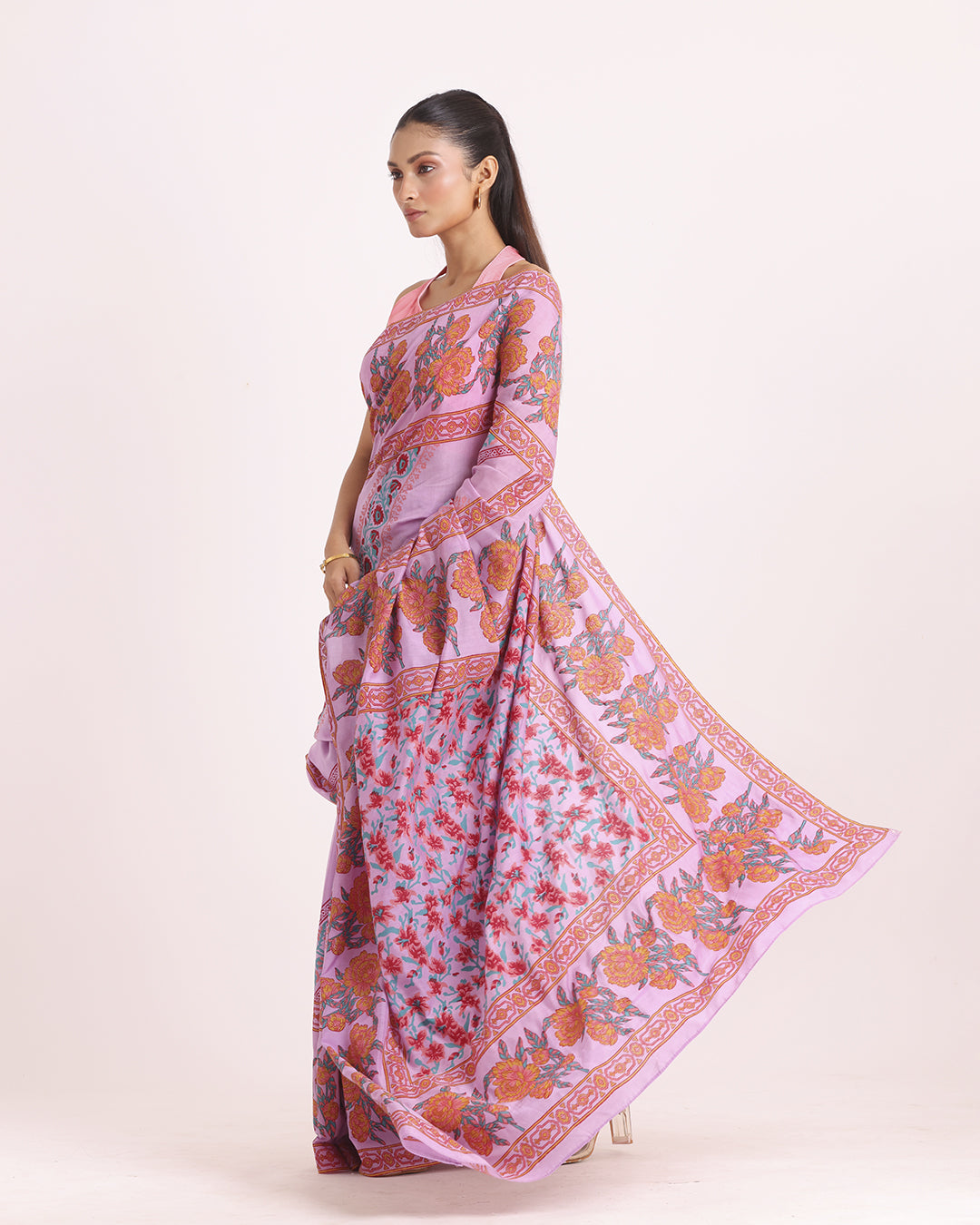 Gulabi Noor Block Printed Saree