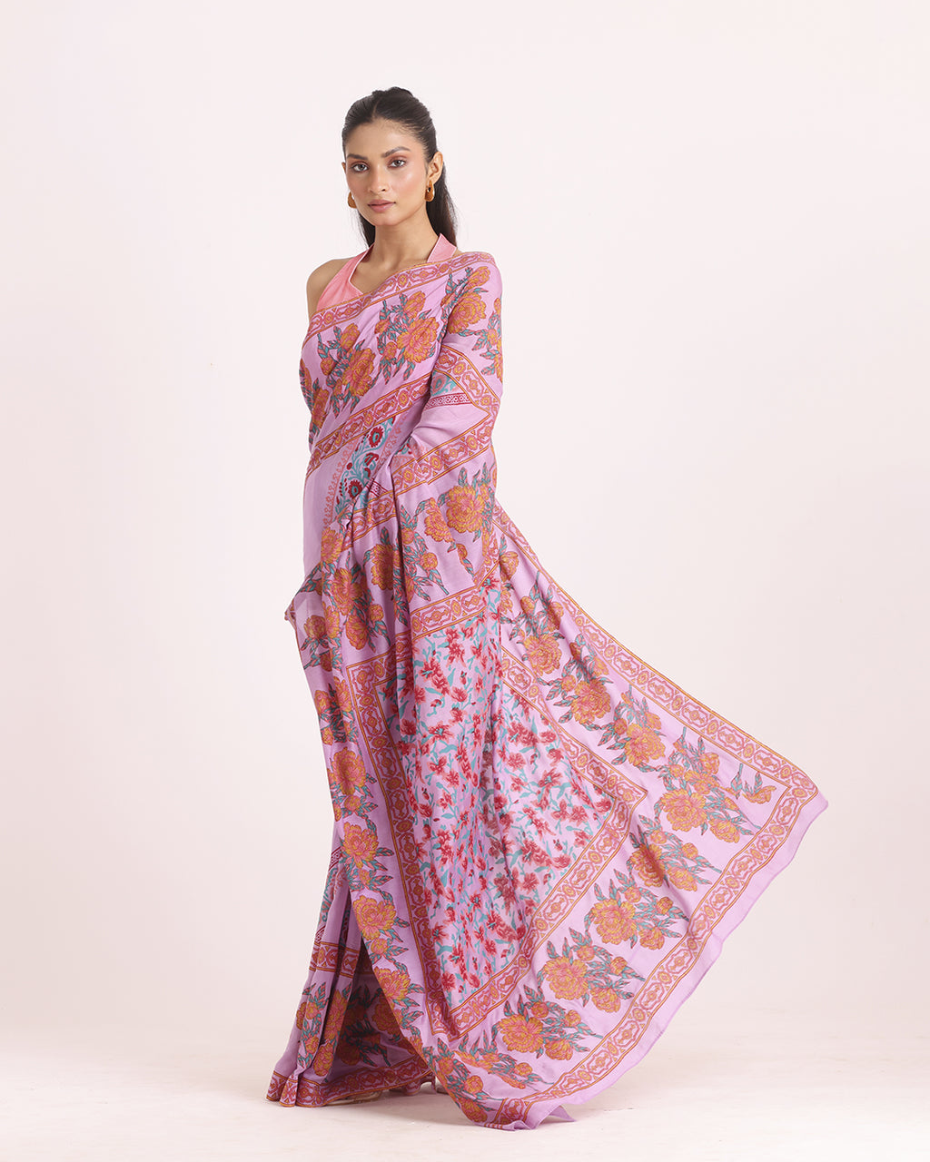 Gulabi Noor Block Printed Saree