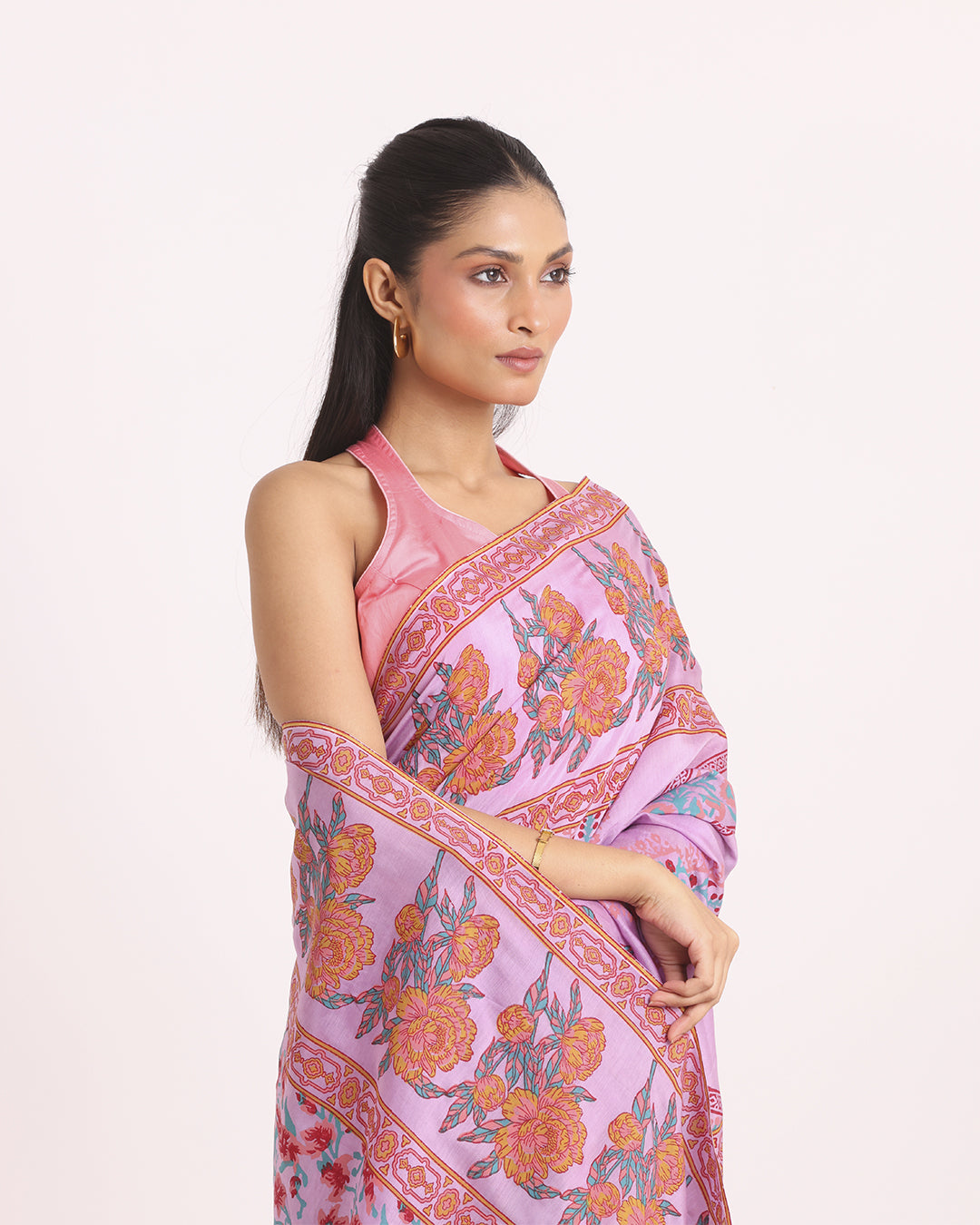 Gulabi Noor Block Printed Saree